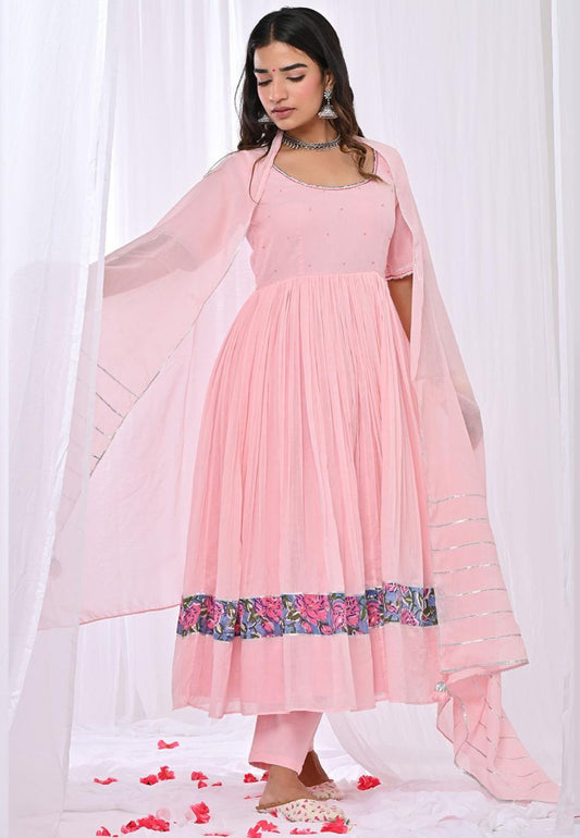 PINK MANIKA MULMUL ANARKALI SUIT SET