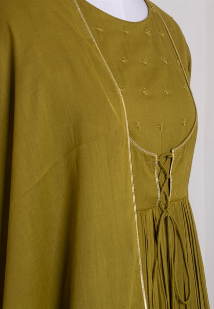 GREEN MUSTARD MANIKA GATHERED SUIT SET