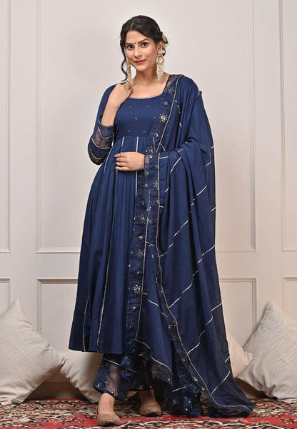 BLUE MULMUL ANARKALI SUIT SET