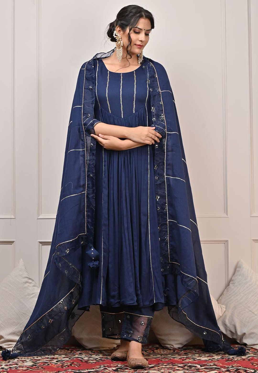 BLUE MUL GATHERED SUIT SET