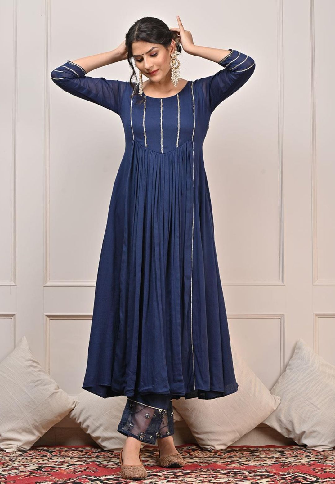 BLUE MUL GATHERED SUIT SET