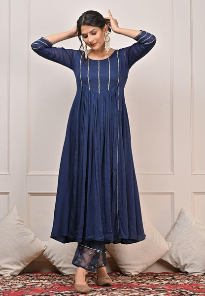BLUE MUL GATHERED SUIT SET