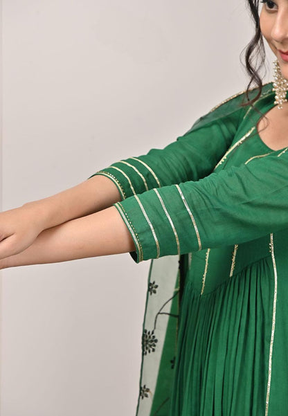 EMERALD GREEN MUL GATHERED SUIT SET