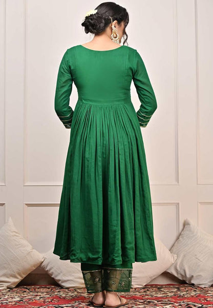 EMERALD GREEN MUL GATHERED SUIT SET