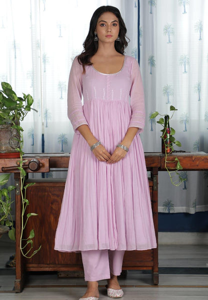 PASTEL LILAC MUL MUL ANARKALI SUIT SET