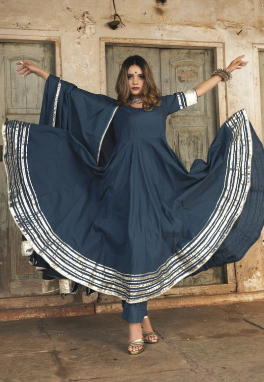 BLUE STONE COTTON ANARKALI SUIT SET