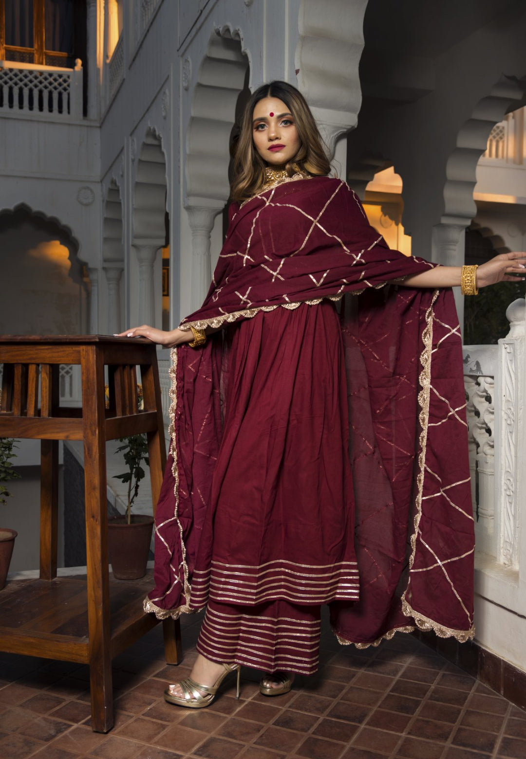 MAROON GOTAPATTI ANARKALI  SUIT SET