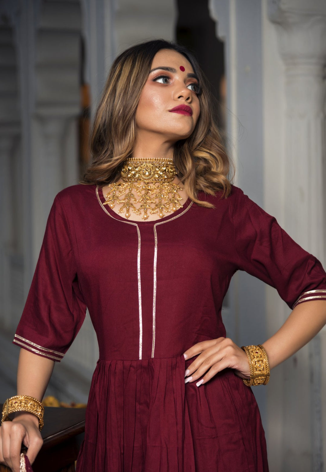 MAROON GOTAPATTI ANARKALI  SUIT SET