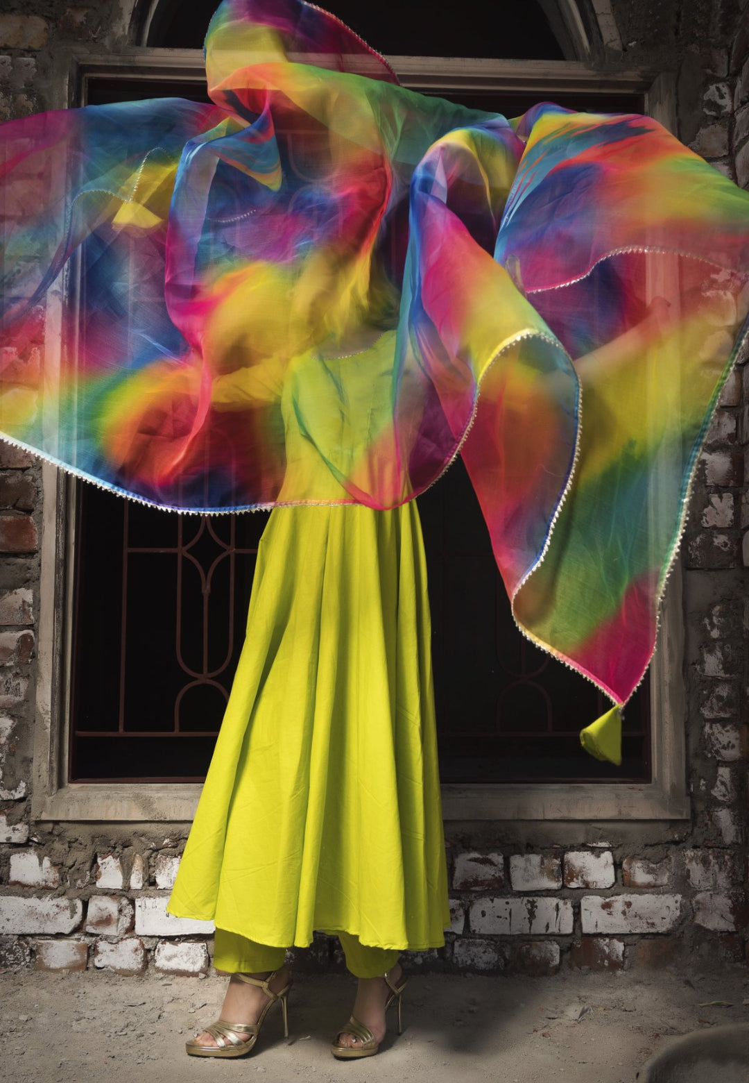 GREEN COLOR BURST COTTON ANARKALI SUIT SET