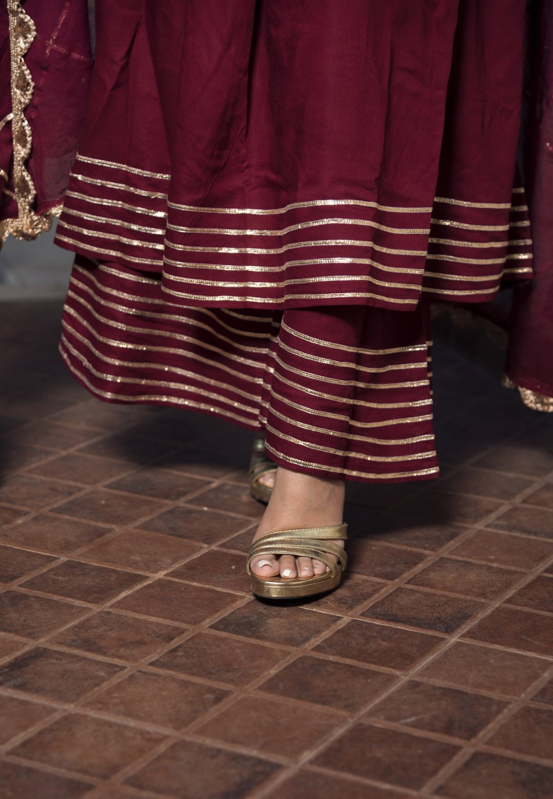 MAROON GOTAPATTI ANARKALI  SUIT SET