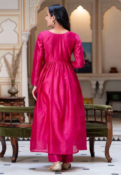 PINK CHANDERI SILK ANARKALI SUIT SET