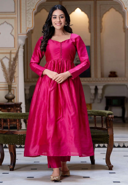 PINK CHANDERI SILK ANARKALI SUIT SET