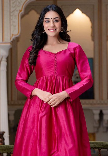 PINK CHANDERI SILK ANARKALI SUIT SET