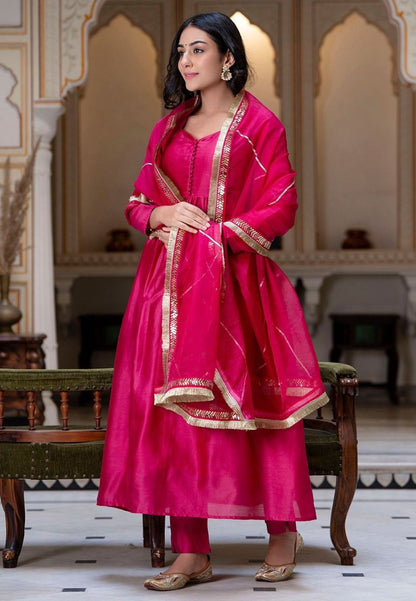 PINK CHANDERI SILK ANARKALI SUIT SET