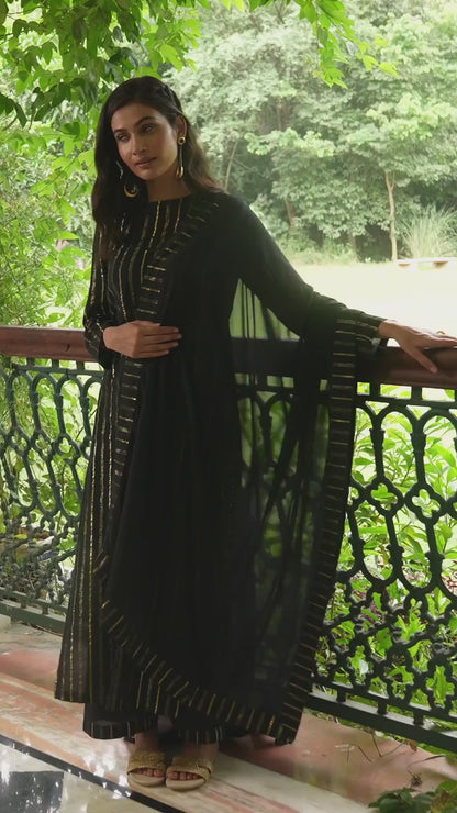 BLACK GOLD STRIPE COTTON LUREX SUIT SET