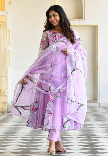 LIGHT LILAC HANDPAINTED ORGANZA SUIT SET
