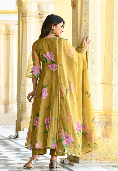 SAND YELLOW HANDPAINTED ORGANZA SUIT