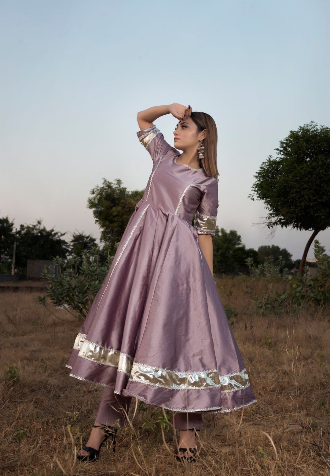 PURPLE SILK TAFETA SUIT SET
