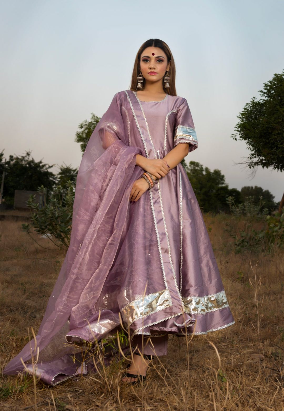 PURPLE SILK TAFETA SUIT SET