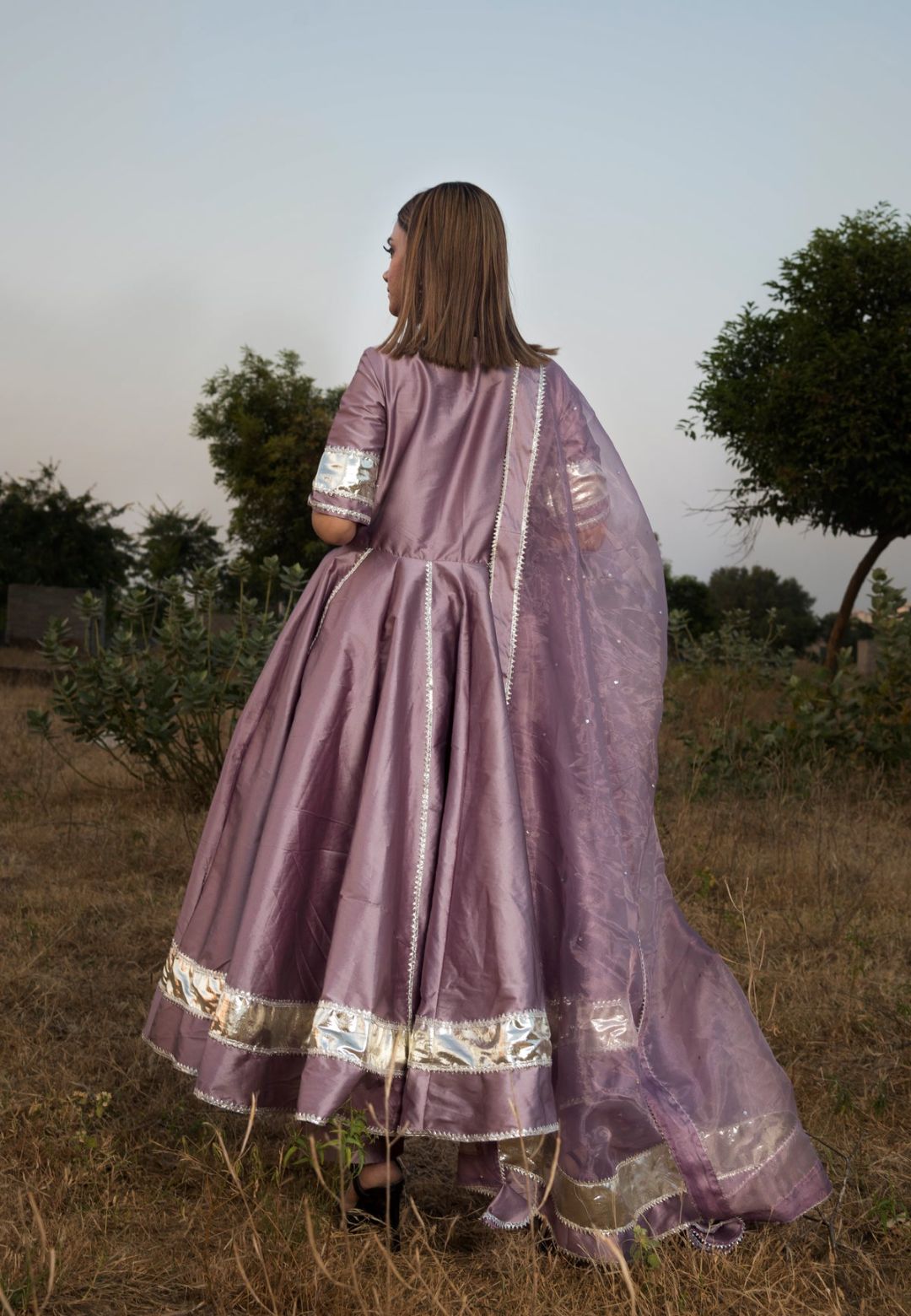PURPLE SILK TAFETA SUIT SET