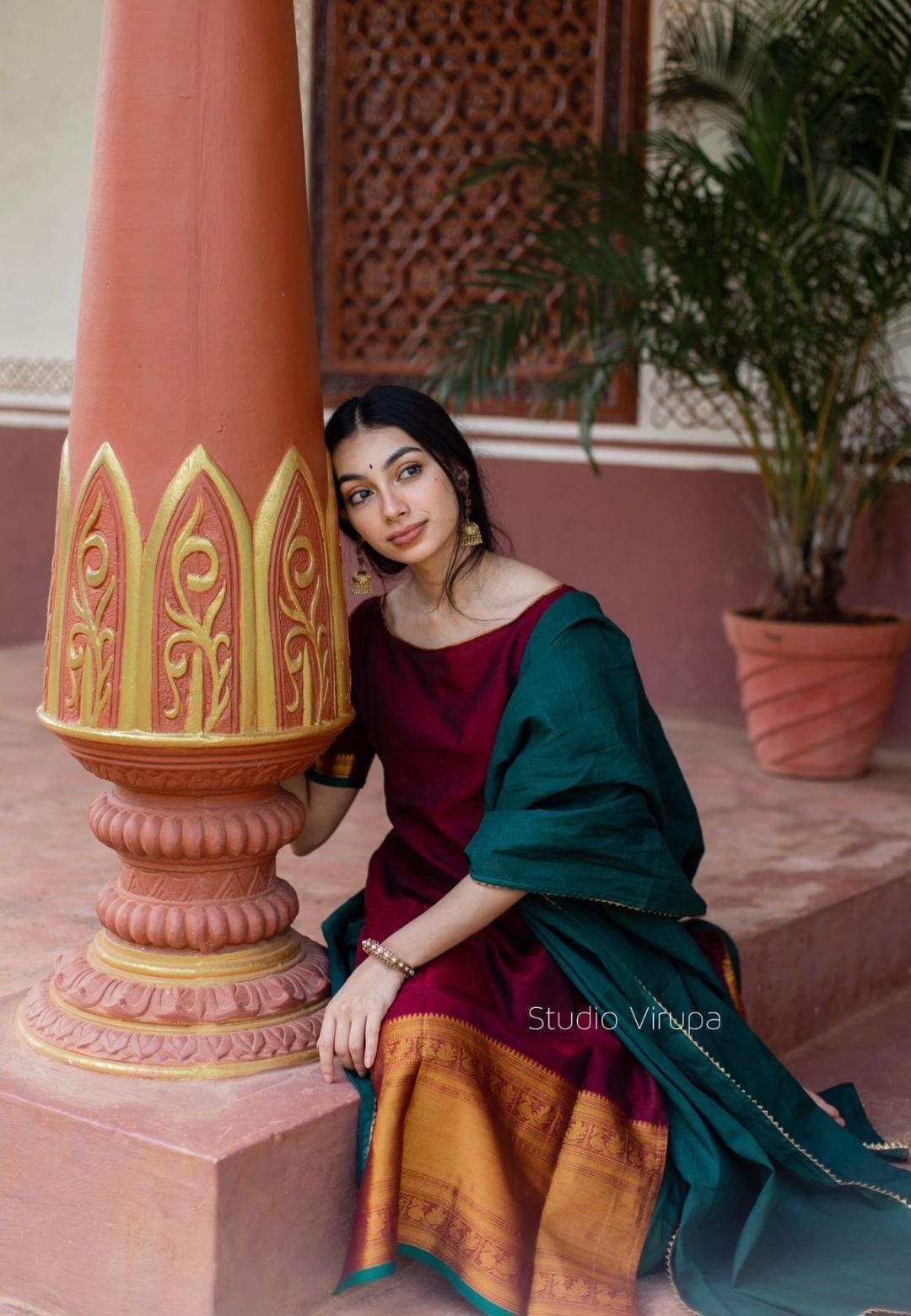 MAROON GREEN NARAYANPET COTTON SUIT SET