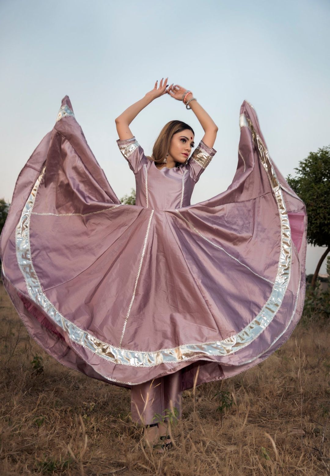 PURPLE SILK TAFETA SUIT SET