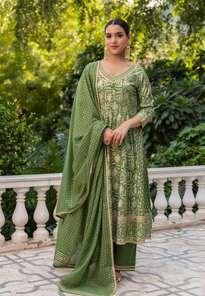 GREEN GOLD HANDBLOCKED SUIT SET