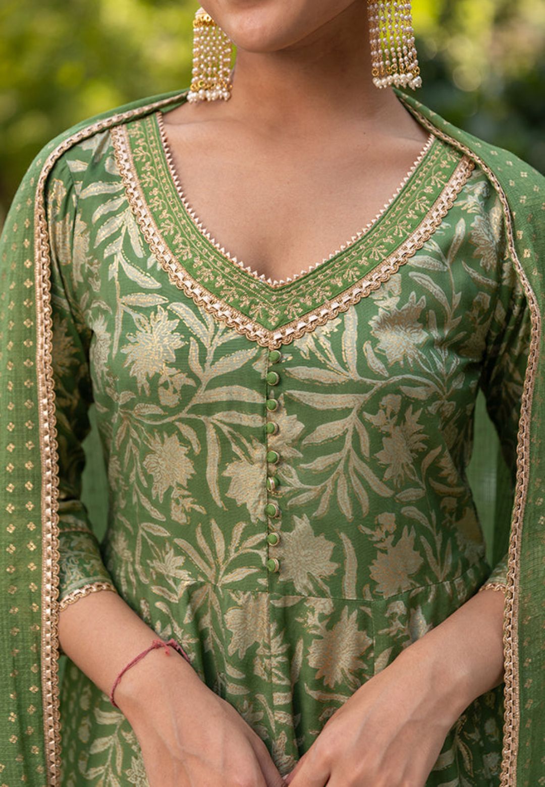 GREEN GOLD HANDBLOCKED SUIT SET