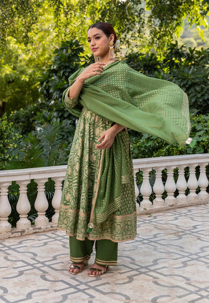 GREEN GOLD HANDBLOCKED SUIT SET