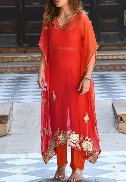 ORANGE GOTAPATTI KAFTAN SET