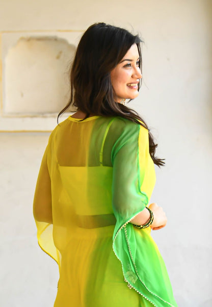 YELLOW GREEN GOTAPATTI KAFTAN SET