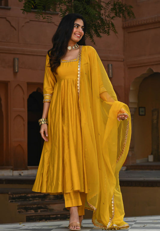 CHANDERI YELLOW SUIT SET