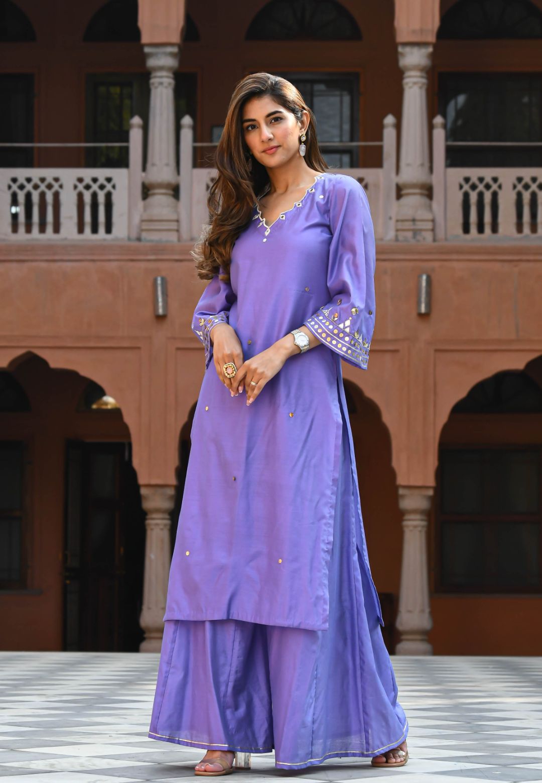 PURPLE CHANDERI KURTA SET