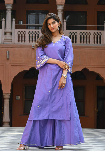 PURPLE CHANDERI KURTA SET