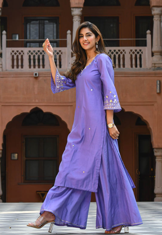 PURPLE CHANDERI KURTA SET