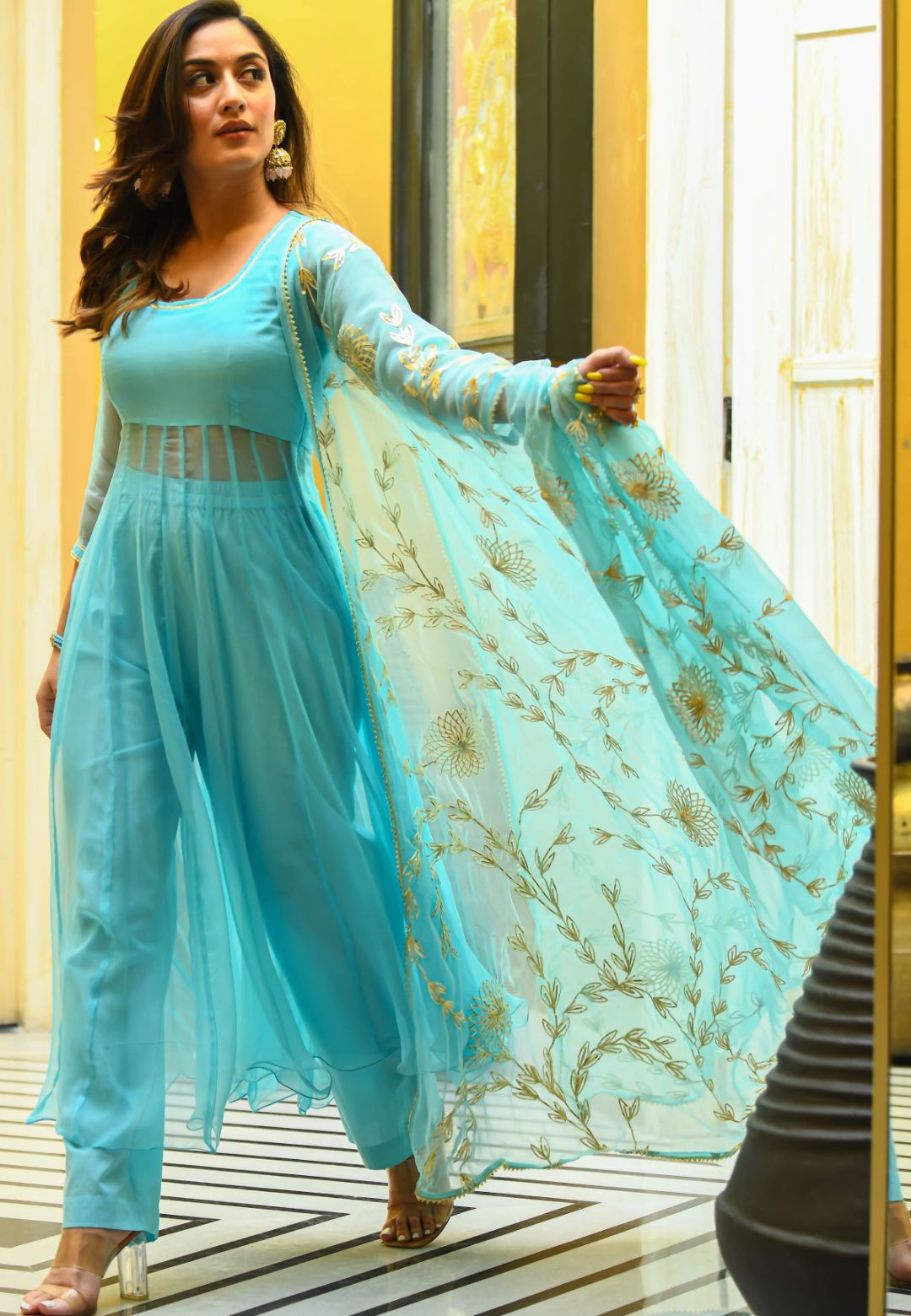 SKY BLUE COTTON SILK GOTTA SUIT SUIT