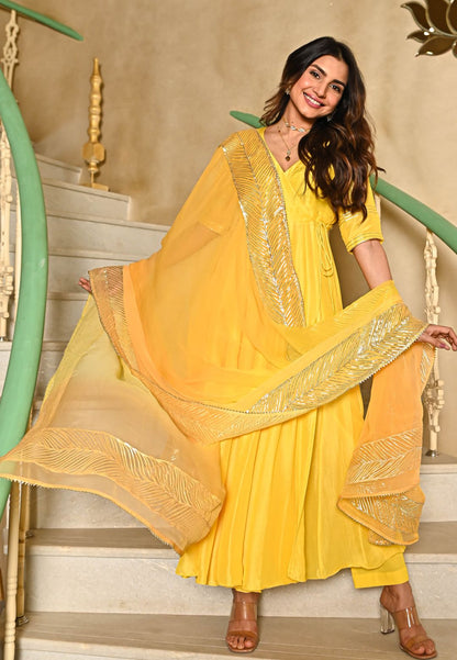 YELLOW  COTTON SILK GOTTA SUIT SUIT