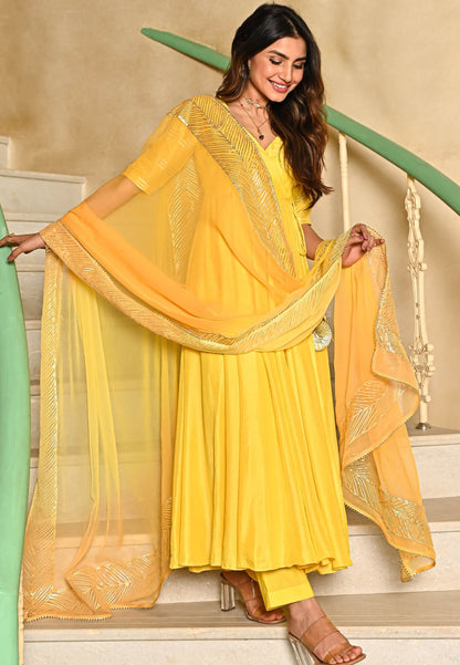 YELLOW  COTTON SILK GOTTA SUIT SUIT