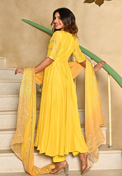 YELLOW  COTTON SILK GOTTA SUIT SUIT