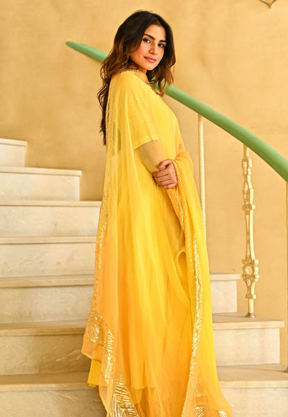 YELLOW  COTTON SILK GOTTA SUIT SUIT