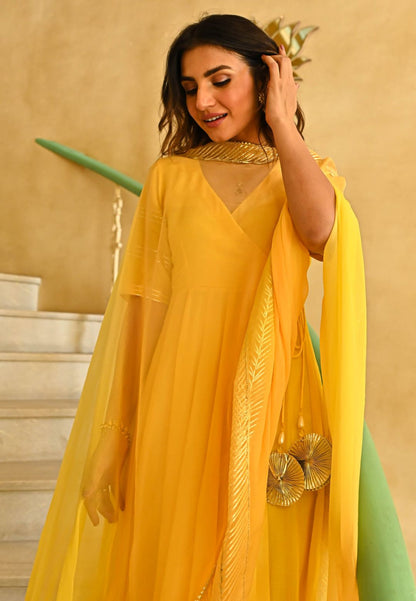 YELLOW  COTTON SILK GOTTA SUIT SUIT