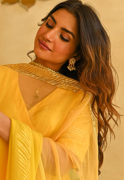 YELLOW  COTTON SILK GOTTA SUIT SUIT