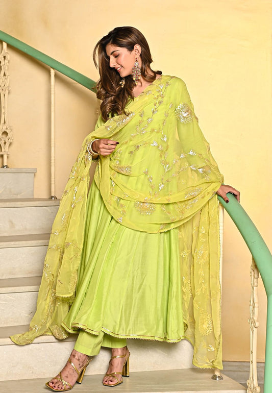 GREEN COTTON SILK GOTTA SUIT SUIT