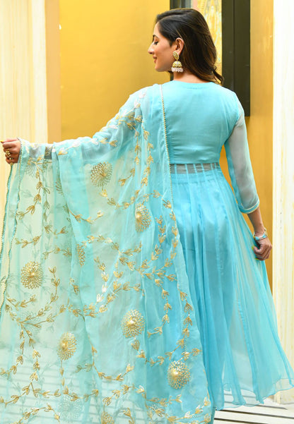 SKY BLUE COTTON SILK GOTTA SUIT SUIT