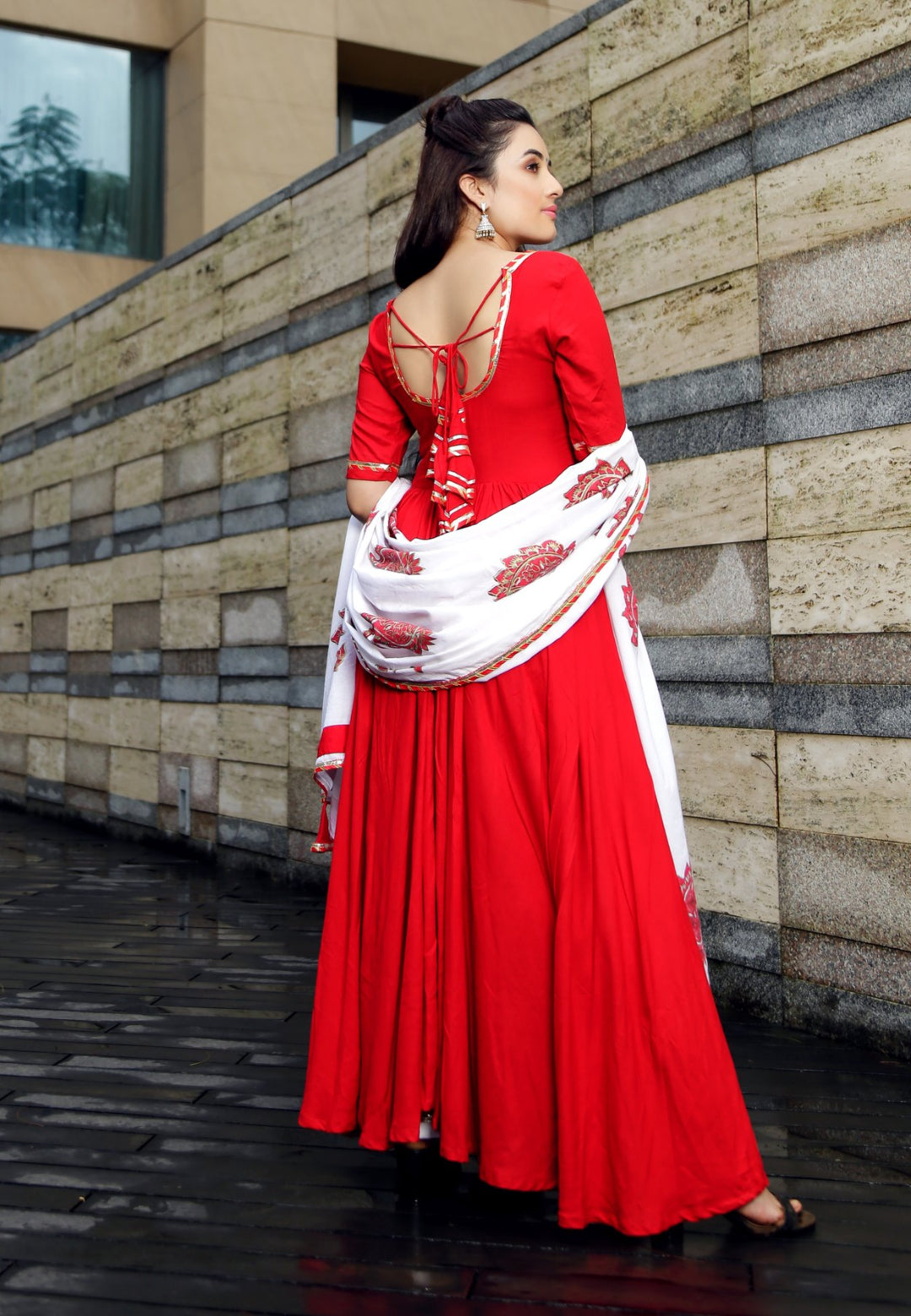 RED  MUGHAL ANARKALI SUIT SET