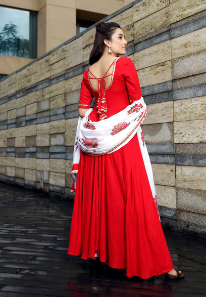 RED  MUGHAL ANARKALI SUIT SET