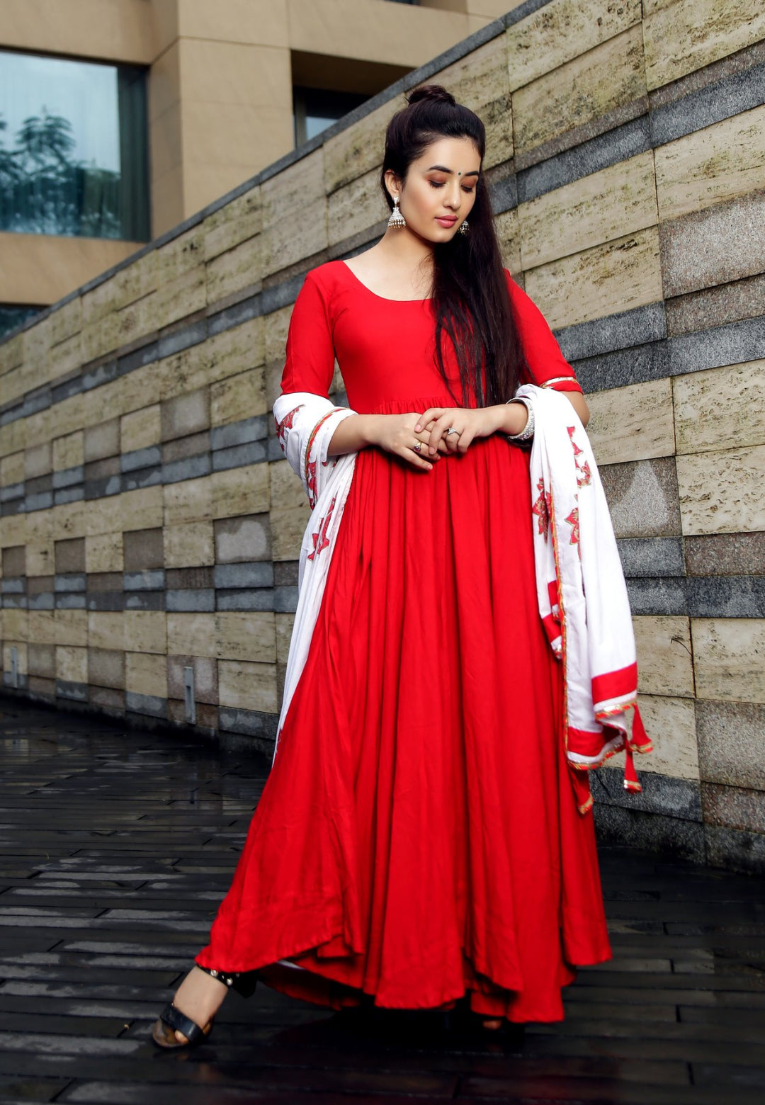 RED  MUGHAL ANARKALI SUIT SET