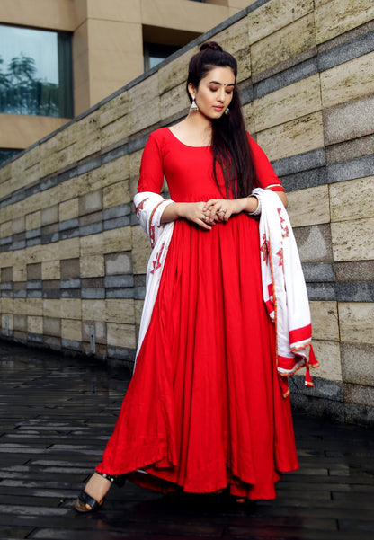 RED  MUGHAL ANARKALI SUIT SET