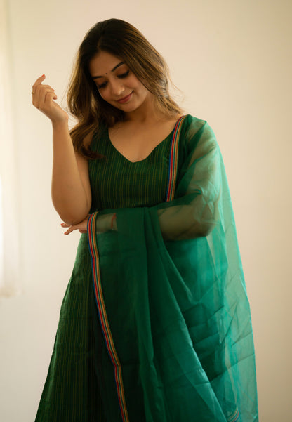 BOTTLE GREEN ANAMIKA STRAP KURTA SET